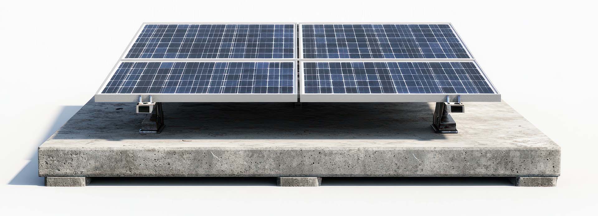 Solar panels on concrete base, energy, clean power, white background, sustainable
